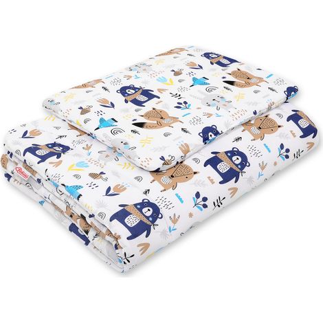 Juego de cama para bebé con relleno, 2 piezas, 75x100cm RECIÉN NACIDO - ositos azul marino (1/2)