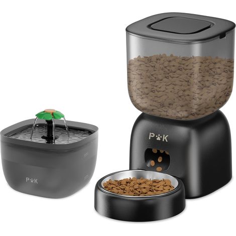 PUPPY KITTY PRO 3L Distributeur Croquette, Batterie jusqu'à 180 Jours, Vocal 10S, avec Fontaine à Chat 2L Gratuite, Noir