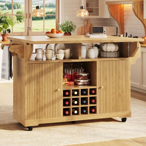 Mueble de cocina carrito plegable con ruedas 142,5 x 80 x 95 cm marrón natural DESVIAE (1/5)