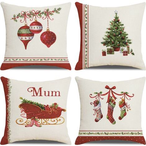 Christmas Cushion Cover 45x45 Set of 4 Decorative Christmas Cushion Covers Cotton and Linen Decorative Pillowcase 45 x 45 cm for Bedroom, Sofa, Chair, Bed Christmas Decoration (1/5)