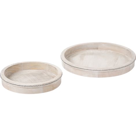 Conjunto de 2 bandejas de servir decorativo elegante expositor pasteles de madera de mango marrón claro Mansoura (1/5)