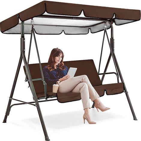 Toit de Rechange pour Balancelle Canopée, Pare-Soleil imperméable 2-3 Places, Housse Supérieure de Remplacement pour Balançoire de Jardin, Banc Patio, Marron, 190x132x15cm (1/4)