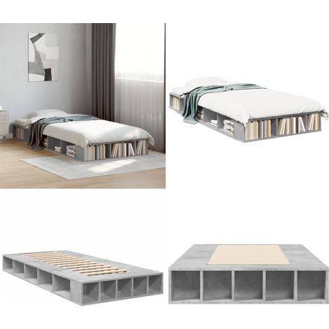 Cadre de lit sans matelas gris béton 90x190 cm - Cadre De Lit - Lit Simple - Lit Gris - Meuble Chambre - Rangement Sous Lit - Home & Living (1/5)