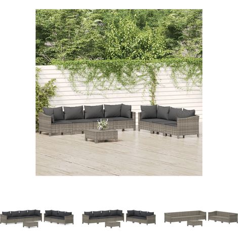 Poly Rattan - vidaXL 8-tlg. Garten-Lounge-Set mit Kissen Grau Poly Rattan - Ecksofa (1/5)