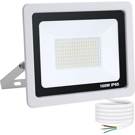 Outdoor LED Floodlight 100 W, Outdoor LED Spotlight with 144 LEDs Outdoor Lighting IP65 Waterproof, 6500 K Spotlight for Garden, Garage, Entrance, Courtyard, 1 Piece White (1/5)