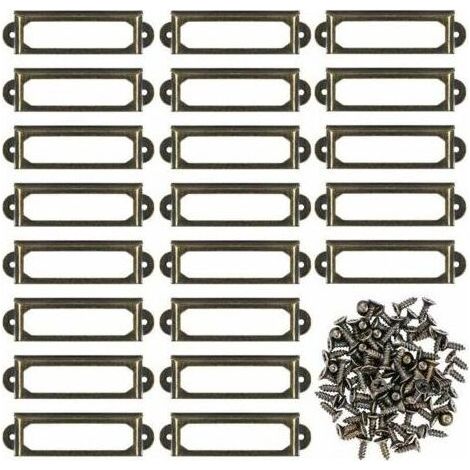 Pair Porte-étiquettes métalliques pour meubles, tiroirs, armoires, cartes, plaques nominatives, cadres avec vis pour bureaux, étagères, supports, bronze, 50 unités (60 x 17 mm) (1/5)