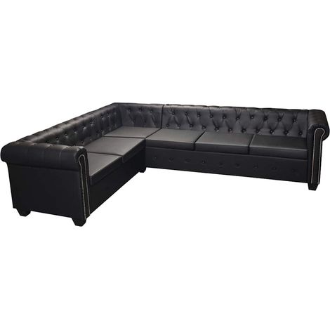 Chesterfield Ecksofa 6-Sitzer Schwarz Kunstleder vidaXL (1/3)