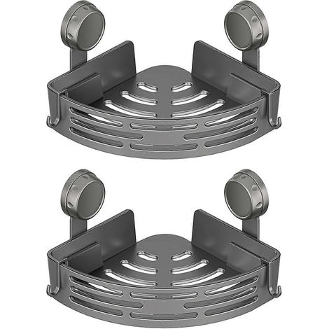 Paniers triangulaires à ventouses, rangement facile à nettoyer pour après-shampoing, double gris (1/5)