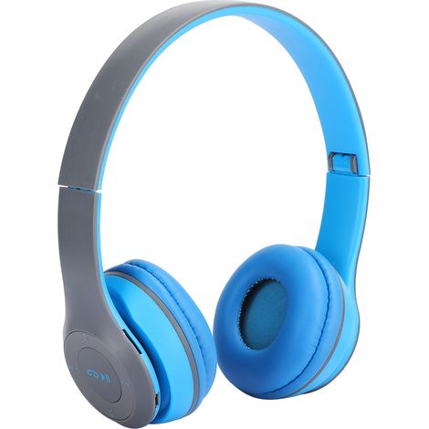 Écouteurs sans fil Bluetooth supra-auriculaires pliables avec son stéréo, réduction de bruit et musique FM pour jeux et musique (bleu). (1/5)