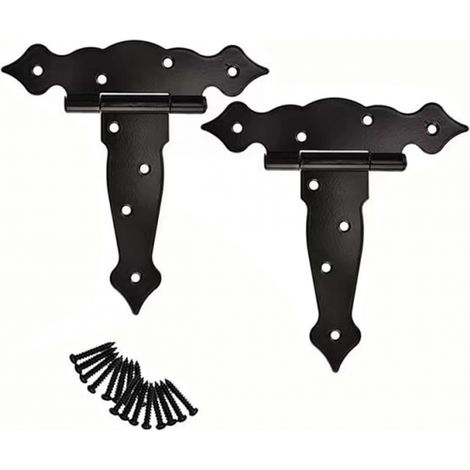Lot de 2 charnières robustes en T de 15 cm (6 po) (noires) pour abris de jardin, portes de grange et portes de clôture (1/5)