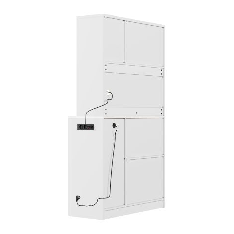 Meuble de rangement pour cuisine — Armoire haute verticale avec porte-verres et casiers à vin intégrés — Mobilier de cuisine de style moderne avec portes à panneaux vitrés