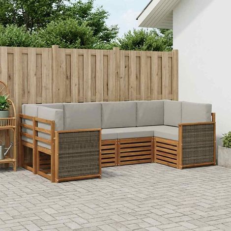 vidaXL Ecksofa Set mit Kissen 5 pcs Natürlich und Hellgrau (1/5)