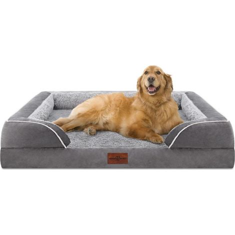 Lit orthopédique pour chien Grand, 106x76 cm, Gris, Lavable & Antidérapant