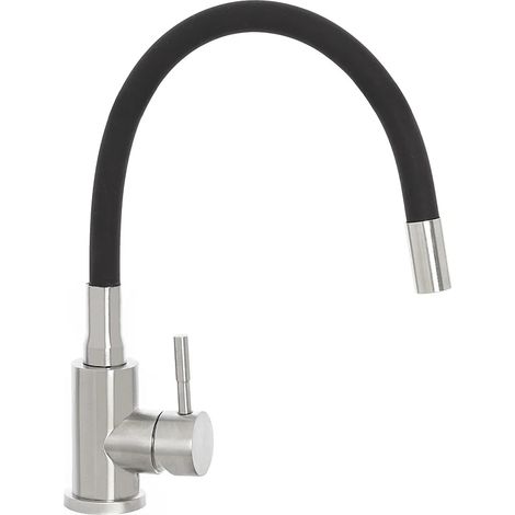 Miscelatore cucina spazzolato in acciaio inox con canna orientabile in silicone (1/3)