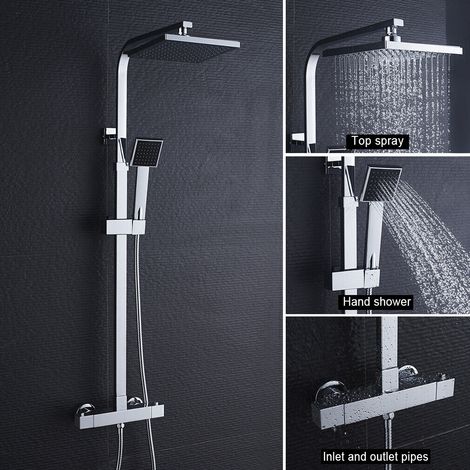 Auralum Columna Ducha con Termostática e Latón, Termostatico Conjunto de ducha con Ducha de lluvia de 20x20cm, Altura regulable 92,5-125 cm tras de la instalación (1/5)