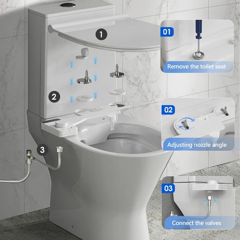 Spruzzatore bidet portatile per WC, spruzzatore bidet non elettrico con ugelli retrattili, doppi ugelli autopulenti e manopola di regolazione della pressione dell'acqua (1/4)