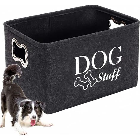 Panier de rangement pour jouets pour chien, boîte de rangement avec poignée en métal (1/5)