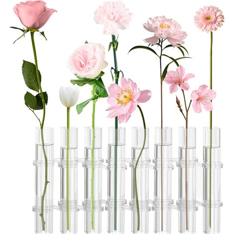 8 pièces Vase en tube à essai, 18,0x3,0 cm Charnière en verre Tube à essai décoratif, cylindrique transparent pliable Vase en tube à essai pour bureau, laboratoire, étude Plantes hydroponiques (1/5)