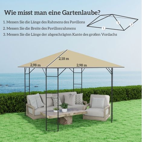 Lona de techo para cenador 3 x 3 m repelente al agua UPF 30+ 370 g/m² poliéster beige DESVIAE (1/3)