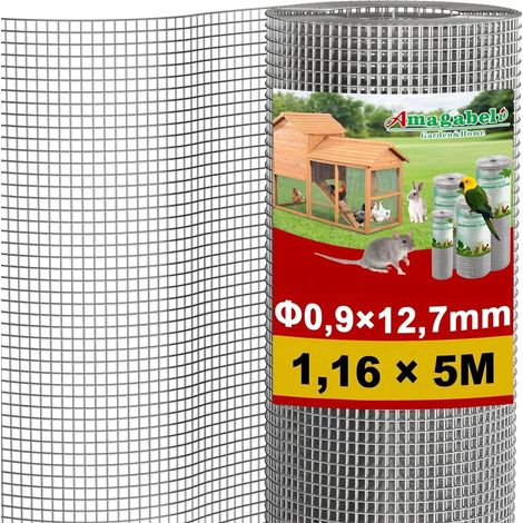 Galvanisé Mailles Carrées Fil Épais 0,9mm Maille 1,16M X 5M, Mailles12,7 Grillage Soudé pour poulailler, Clôture de Jardin et Volière (1/5)
