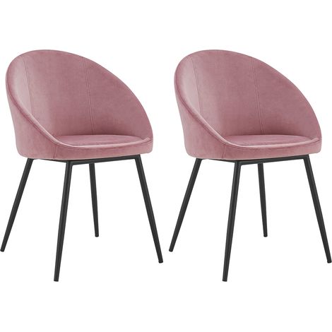 Happy Garden – Lot de 2 chaises vintage en velours rose – Dossier arrondi – Assise mœlleuse – Pieds en métal noir – Hauteur d'assise 47cm