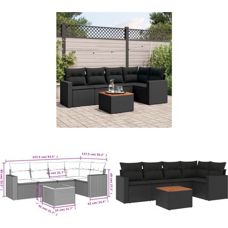 6-tlg. Garten-Sofagarnitur mit Kissen Schwarz Poly Rattan - Gartensorte - Gartenmöbel Set - PE-Rattan Möbel - Outdoor Lounge - Esstisch - Home & Living (1/3)