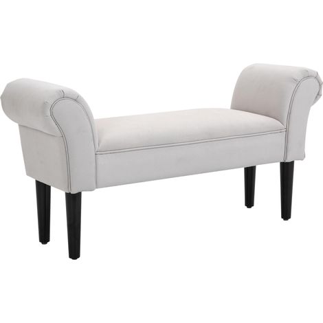 Banc à chaussures avec accoudoirs roulés, banc d'entrée rembourré, gris et blanc, 102 x 36 x 51 cm