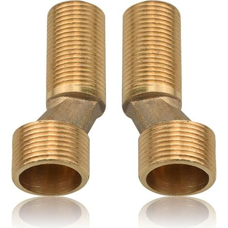 Juego de 2 adaptadores S para grifo de ducha, rosca externa de latón de 3/4" a 1/2", conexión S, desplazamiento de 8 mm, longitud de 75 mm, conexión de brazo giratorio ajustable, excéntrica para