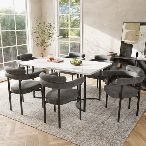 Essgruppe Esstisch 140x80x75 cm dunkelgraues Metall, 6 Stühle, MEUBLIV (1/5)