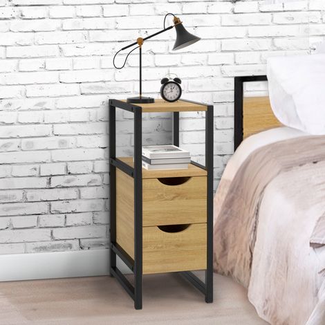 Lote de 2 mesillas de noche DETROIT, 2 cajones y 1 nicho, diseño industrial