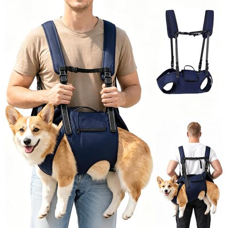 Tragegeschirr Hund, Hunderucksack für Große Hunde, Hundetragegeschirr mit Verstellbare Schultergurte und Tragegriff, Atmungsaktiver Hundetragerucksack, Tragehilfe Hund für Wandern, Reisen und Outdoor (1/5)