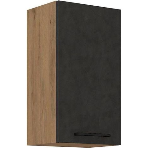 Meuble haut ROCK - Mélaminé décor chene lancelot et gris matera - 1 porte - L40 x H72 cm (1/4)