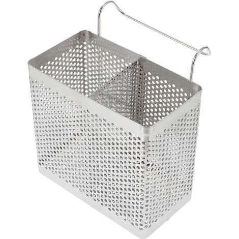 Rechteckiger Essstäbchenhalter aus Edelstahl, hängender Bestecktrockenkorb, Geschirrabtropfgestell mit Haken, Küchenutensil (Doppelfach) (1/4)