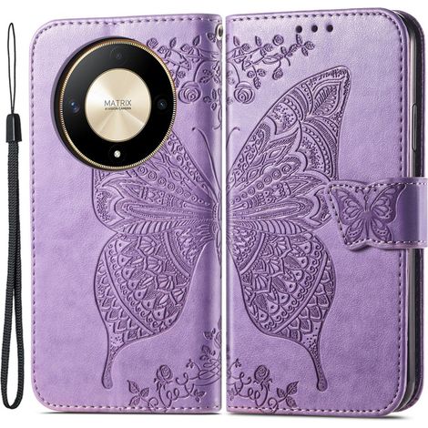 Custodia a libro per Honor Magic 6 Lite 5G, farfalla, viola (1/5)