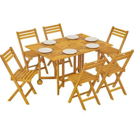 Outsunny 7 Pieces Garden Dining Set with Extending Table, 6 Folding Chairs