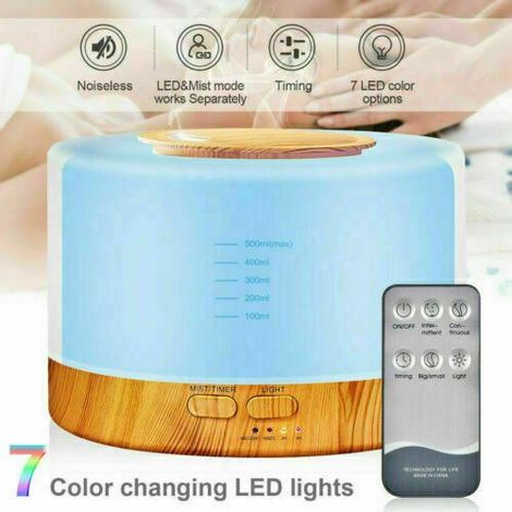 DIFFUSORE DI AROMI UMIDIFICATORE AROMATERAPIA 500ML OLI ESSENZIALI TELECOMANDO