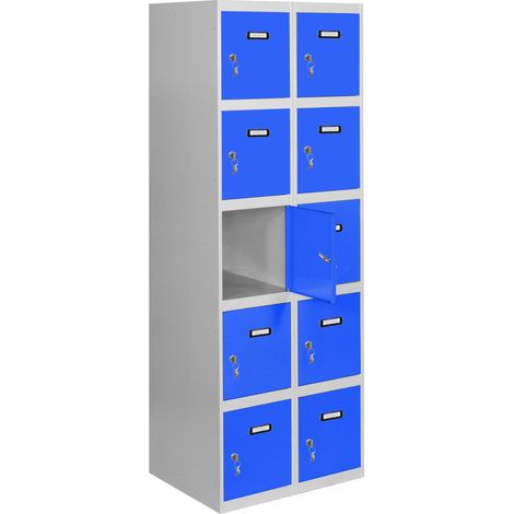 SimonRack Vestiaire Métallique 10 Porte, 2 Modules, 1800x600x500 mm, Serrure à Clé et Aérations, Gris/Bleu Simonlocker (1/5)