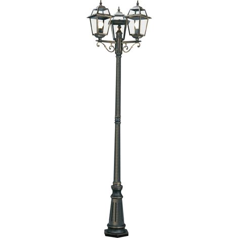 Searchlight New Orleans - Lampadaire extérieur à 3 ampoules noir, or IP44, E27 (1/5)