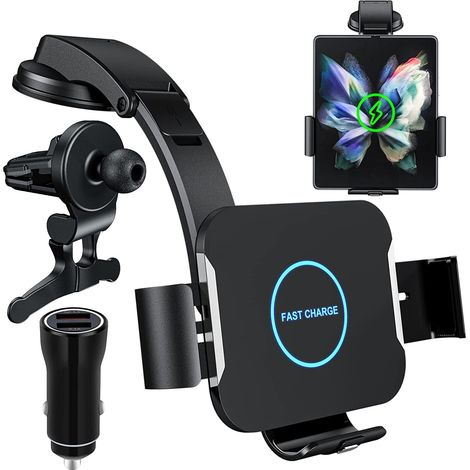 15W Qi Car Induction Charger, Dual Coil Wireless Charger Car Fast Automatic Clamping Support Phone Car for Z Fold 6/Z Fold 5/4/3/2 Find N2 (1/5)