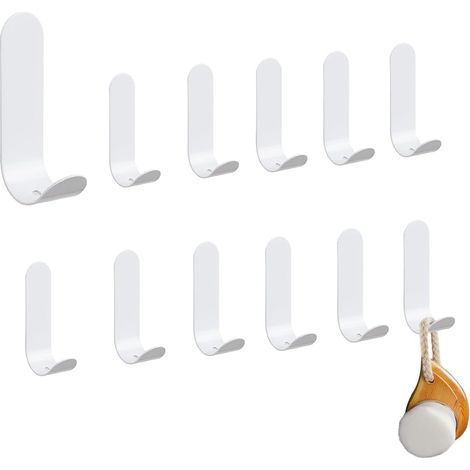 Crochet Adhesif Mural 12 Pièces, Patere Salle de Bain en Acier Inoxydable 304, Accroche Torchon Cuisine Sans Percage, Porte MantKeau Adhésif, Blanc