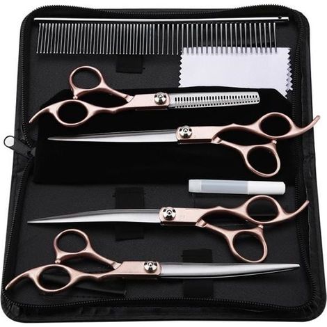 7 \" Kit de Toilettage Ciseaux de Toilettage pour Animaux 4pcs en Acier Inoxydable 19.5cm Ciseaux Professionel pour animaux (1/4)
