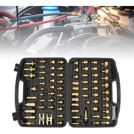 Kit de prueba de fugas para aire acondicionado automotriz (77 piezas): Herramientas de detección de fugas de latón, conectores y kit de reparación para aire acondicionado automotriz. (1/5)