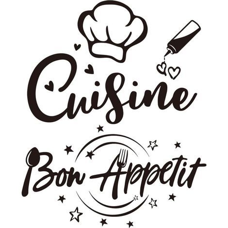 Stickers Muraux Autocollant Texte Française Cuisine et Bon Appetit Citation Restaurant Salle à Manger Décoration Home Décalque Wall Sticker DIY Peinture Chambre Salon (1/2)