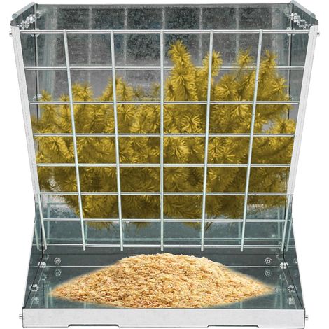 Grand râtelier à foin 2 en 1 pour moutons et chèvres, en acier robuste, argenté, pour ferme, cour et élevage d'animaux domestiques, avec montage facile et qualité durable