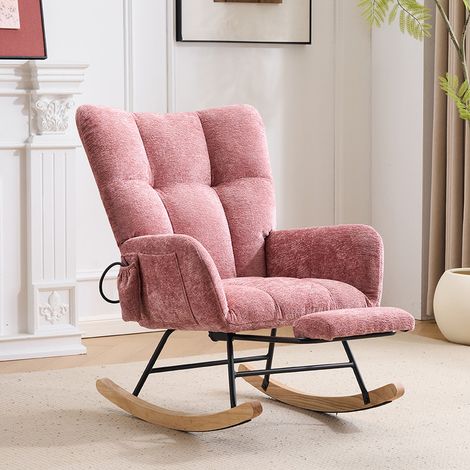 Chaise à bascule multi espace rose avec ottoman caché,Chaise de loisirs Chenille à dossier réglable ergonomique,Chaise salon avec poche (1/5)