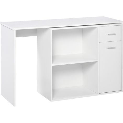 Bureau Angulaire avec Bibliothèque Étagère en Bois Blanc, Table à Manger avec Rotation à 360°, 173x39.8x74 cm (1/5)