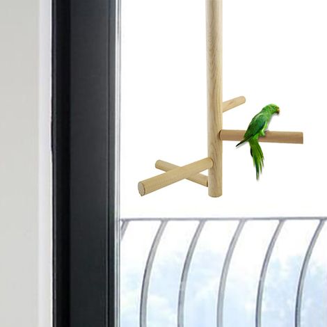 Percha giratoria de madera para periquitos y cacatúas con múltiples ramas y soporte resistente para jaula. (1/5)