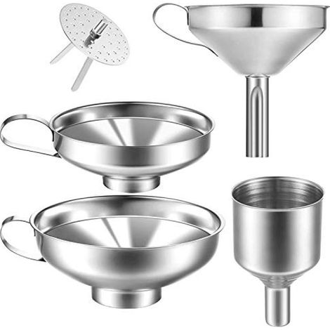 Ensemble de 4 entonnoirs de cuisine en acier inoxydable argenté pour le transfert de liquides (1/5)