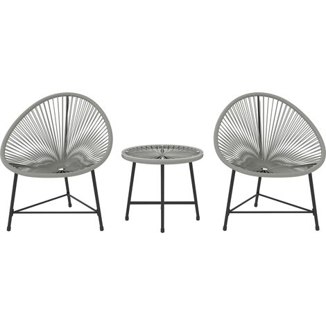 Outsunny 3 Pieces Rattan Bistro Set, Garden Bistro Set with Acapulco Chairs and Glass Top Table, Small Garden Furniture Set with Reinforced Metal Frame for Outdoor, Patio, Balcony, Grey