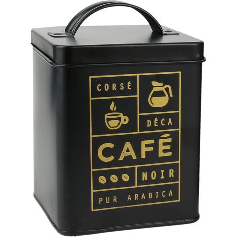 Boite de rangement 15L en métal motif café collection BLACK MAT noire (1/2)
